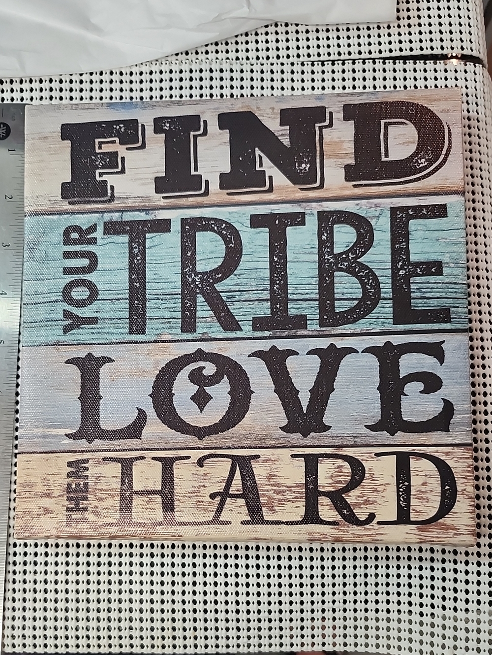 8.5 Square Find Your Tribe Love Hard Wall Sign - Teal & Cream Wood Look
